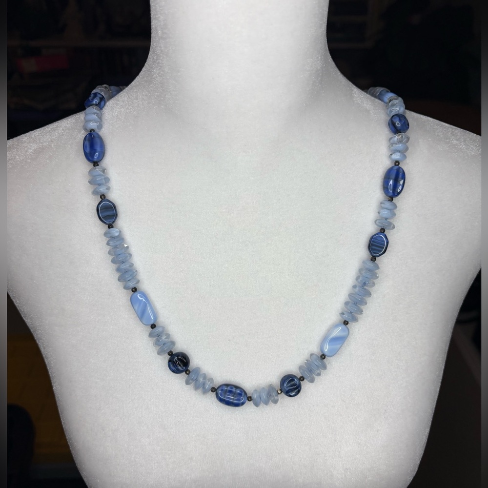 Sterling Silver Clasp Blue Stones Necklace